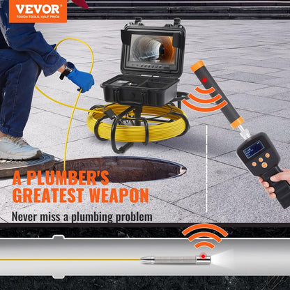 VEVOR Sewer Camera with 512Hz Locator, 164 ft/50 m, 9" Pipeline Inspection Camera w/DVR Function, IP68 Cameras w/12 Adjustable LEDs, 16 GB SD Card for Sewer Line, Home, Duct Drain Pipe Plumbing - with | Sold by Uncle Wiener's Wholesale