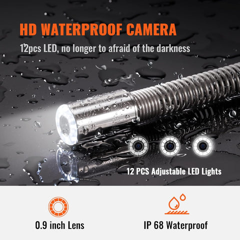 VEVOR Sewer Camera with 512Hz Locator, 164 ft/50 m, 9" Pipeline Inspection Camera w/DVR Function, IP68 Cameras w/12 Adjustable LEDs, 16 GB SD Card for Sewer Line, Home, Duct Drain Pipe Plumbing - with | Sold by Uncle Wiener's Wholesale