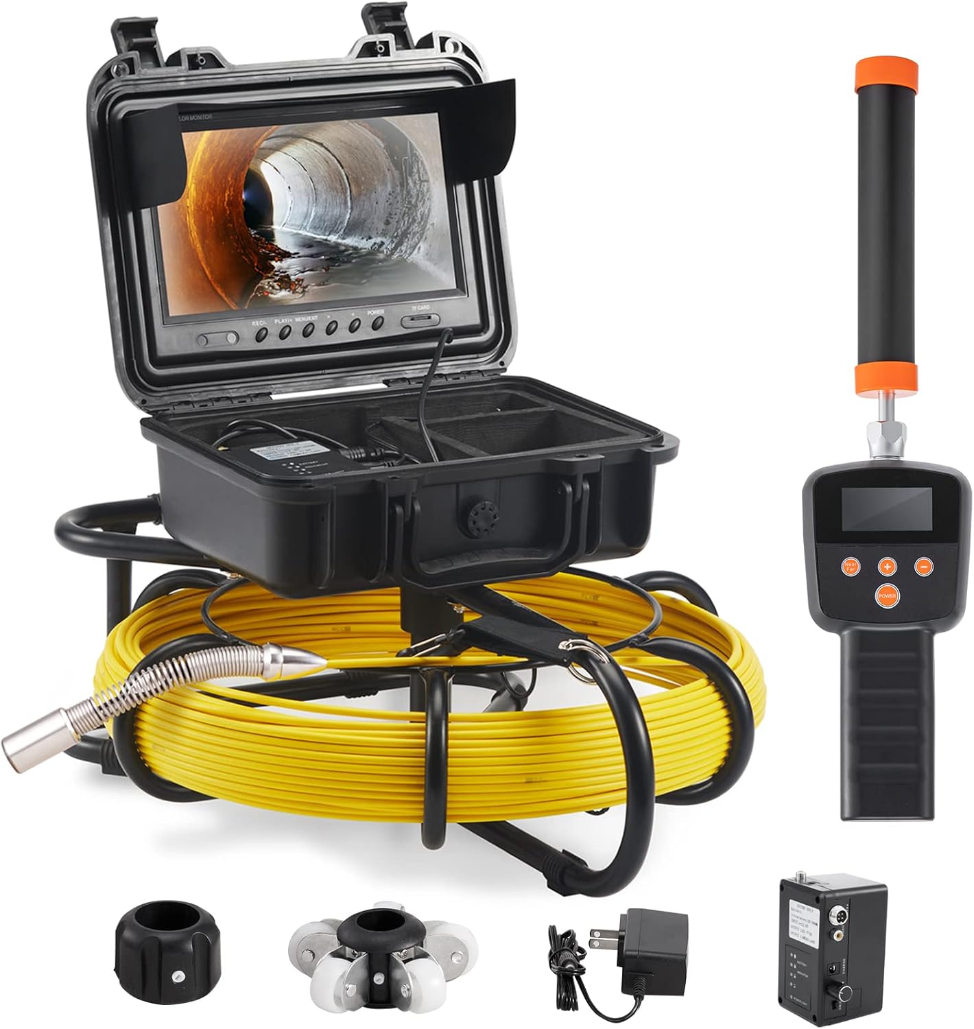 VEVOR Sewer Camera with 512Hz Locator, 164 ft/50 m, 9" Pipeline Inspection Camera w/DVR Function, IP68 Cameras w/12 Adjustable LEDs, 16 GB SD Card for Sewer Line, Home, Duct Drain Pipe Plumbing - with | Sold by Uncle Wiener's Wholesale
