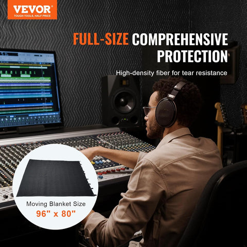 VEVOR Sound Dampening Blanket, 96" x 80", Extra Large Studio Grommeted Blanket with Grommets, Light Blocker for Door Acoustic Noise Blocking Blanket Studio Sound Absorption Sheet, Black - with M | Sold by Uncle Wiener's Wholesale