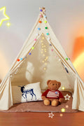 VEVOR Kids Teepee Tent with plush decorative balls and mat, indoor playroom setup for toddlers