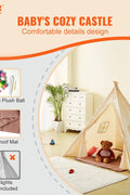 VEVOR Kids Teepee Tent with plush decorative balls and mat, indoor playroom setup for toddlers