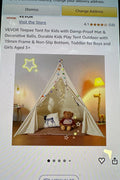 VEVOR Kids Teepee Tent with plush decorative balls and mat, indoor playroom setup for toddlers
