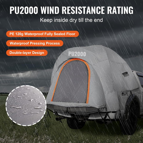 VEVOR Truck Bed Tent, 6.4' - 6.7' Pickup Truck Tent with Rain Layer and Carry Bag, Waterproof PU2000mm Double Layer Truck Tent, Accommodate 2 - 3 Person, for Camping Traveling Outdoor Activities - with | Sold by Uncle Wiener's Wholesale