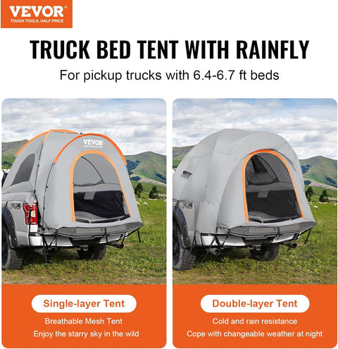 VEVOR Truck Bed Tent, 6.4' - 6.7' Pickup Truck Tent with Rain Layer and Carry Bag, Waterproof PU2000mm Double Layer Truck Tent, Accommodate 2 - 3 Person, for Camping Traveling Outdoor Activities - with | Sold by Uncle Wiener's Wholesale