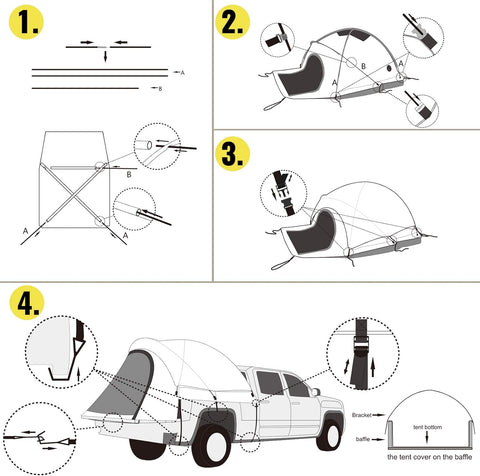VEVOR Truck Tent 6.4 - 6.7 ft,Pickup Tent for Full Size Truck, Waterproof Truck Camper, 2 - Person Sleeping Capacity, 2 Mesh Windows, Easy to Setup Truck Tents for Camping, Hiking, Fishing - with Silver | Sold by Uncle Wiener's Wholesale