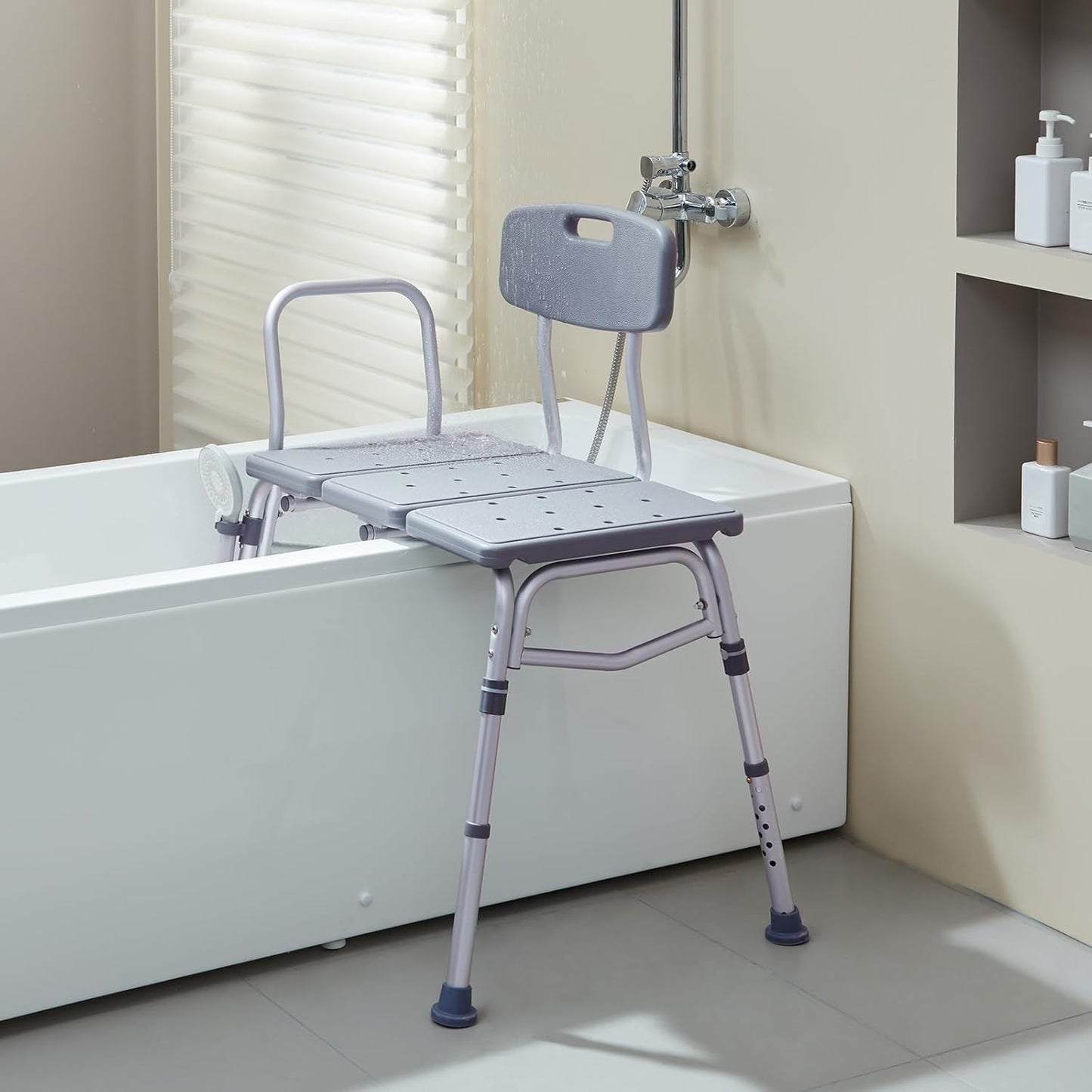 VEVOR adjustable transfer bench with armrest for bathtub
Lightweight shower seat with suction feet and backrest
Non-slip bath chair for elderly or disabled use
Height-adjustable bathtub transfer bench for seniors
Tool-free assembly shower bench with wide seat