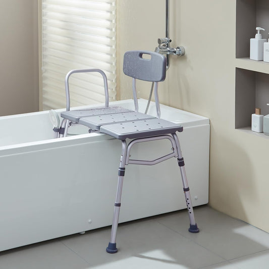 VEVOR adjustable transfer bench with armrest for bathtub
Lightweight shower seat with suction feet and backrest
Non-slip bath chair for elderly or disabled use
Height-adjustable bathtub transfer bench for seniors
Tool-free assembly shower bench with wide seat