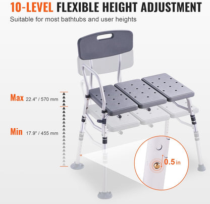 VEVOR adjustable transfer bench with armrest for bathtub
Lightweight shower seat with suction feet and backrest
Non-slip bath chair for elderly or disabled use
Height-adjustable bathtub transfer bench for seniors
Tool-free assembly shower bench with wide seat