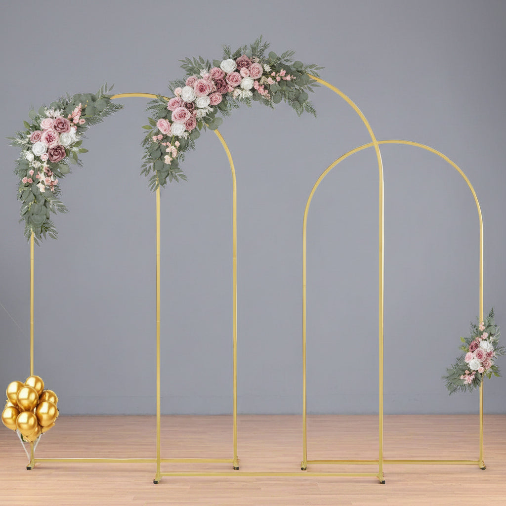 VEVOR gold wedding arch backdrop stand set of 3 sizes with crossbar base and carry case – perfect for weddings and events