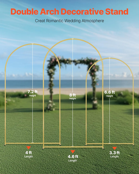 VEVOR gold wedding arch backdrop stand set of 3 sizes with crossbar base and carry case – perfect for weddings and events