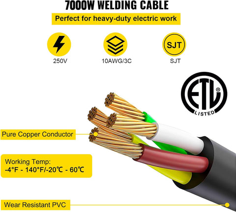 VEVOR Welder Extension Cord 30Amp 25ft 250V, Welding Power Cord with NEMA 6 - 50 Plug 10 Gauge 3 Prong for MIG Lincoln Plasma Miller TIG - with | Sold by Uncle Wiener's Wholesale