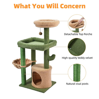 Vibrant Life 40" Cactus Cat Scratching Post with Toy Ball – Green Cat Tree 194346255764 - with | Sold by Uncle Wiener's Wholesale