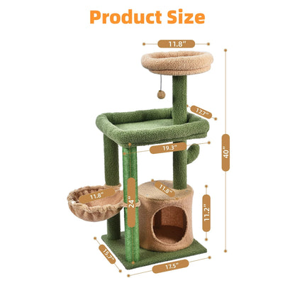 Vibrant Life 40" Cactus Cat Scratching Post with Toy Ball – Green Cat Tree 194346255764 - with | Sold by Uncle Wiener's Wholesale