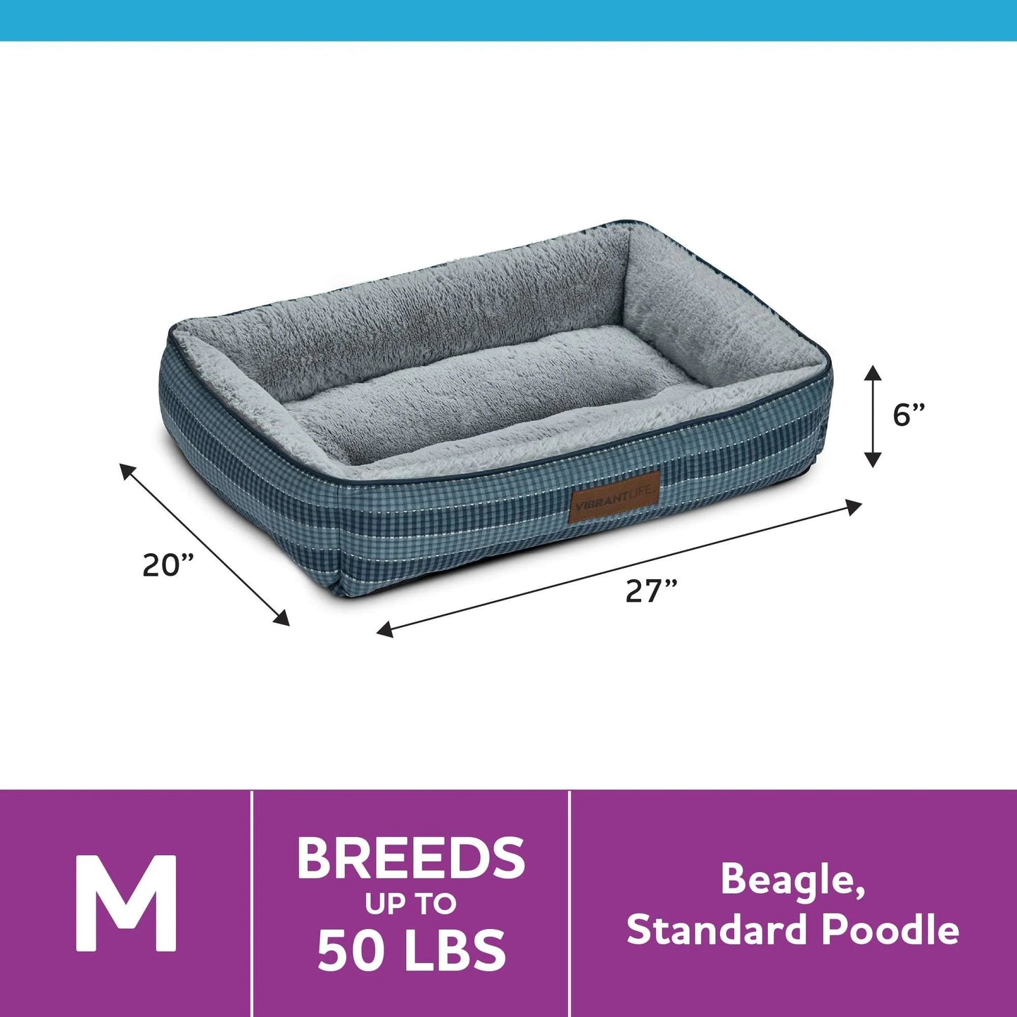 Vibrant Life Medium Lounger Dog Bed – Blue 27" x 20" Pet Bed 194346194261 - with | Sold by Uncle Wiener's Wholesale
