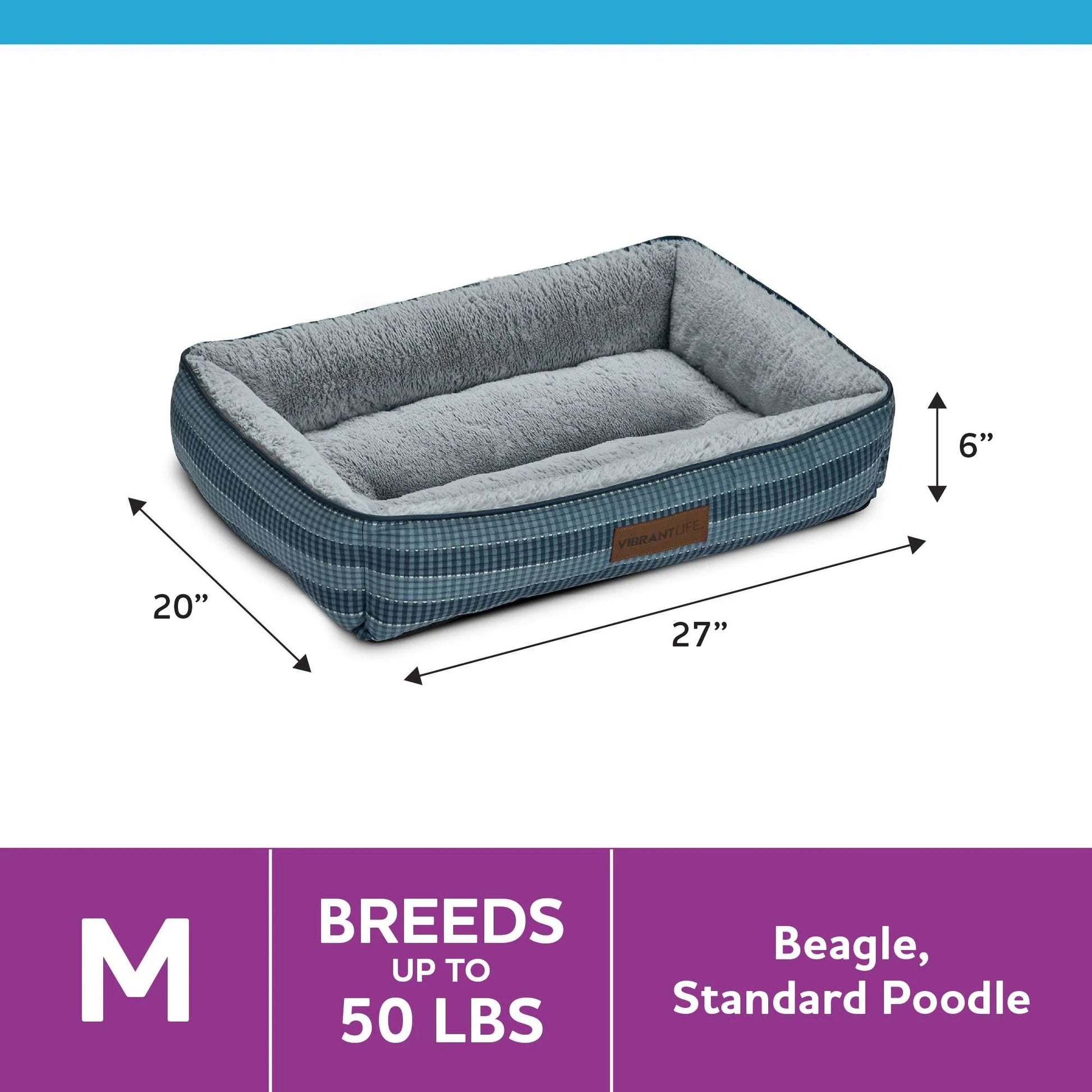 Vibrant Life Medium Lounger Dog Bed – Blue 27" x 20" Pet Bed 194346194261 - with | Sold by Uncle Wiener's Wholesale