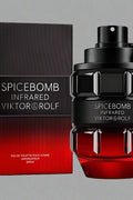Spicebomb Infrared grenade bottle – front view

Viktor&Rolf red fragrance bottle and box packaging

Infrared Spicebomb men's cologne with bold red accent

Spicy designer fragrance for men – Spicebomb Infrared
