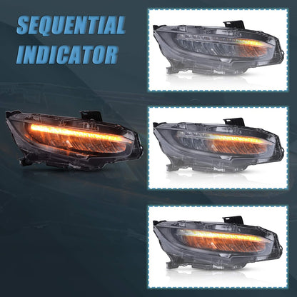 VLAND Headlight Assembly Fit for 2016 - 2021 10th Gen Honda Civic DRL with Startup Animation - with | Sold by Uncle Wiener's Wholesale