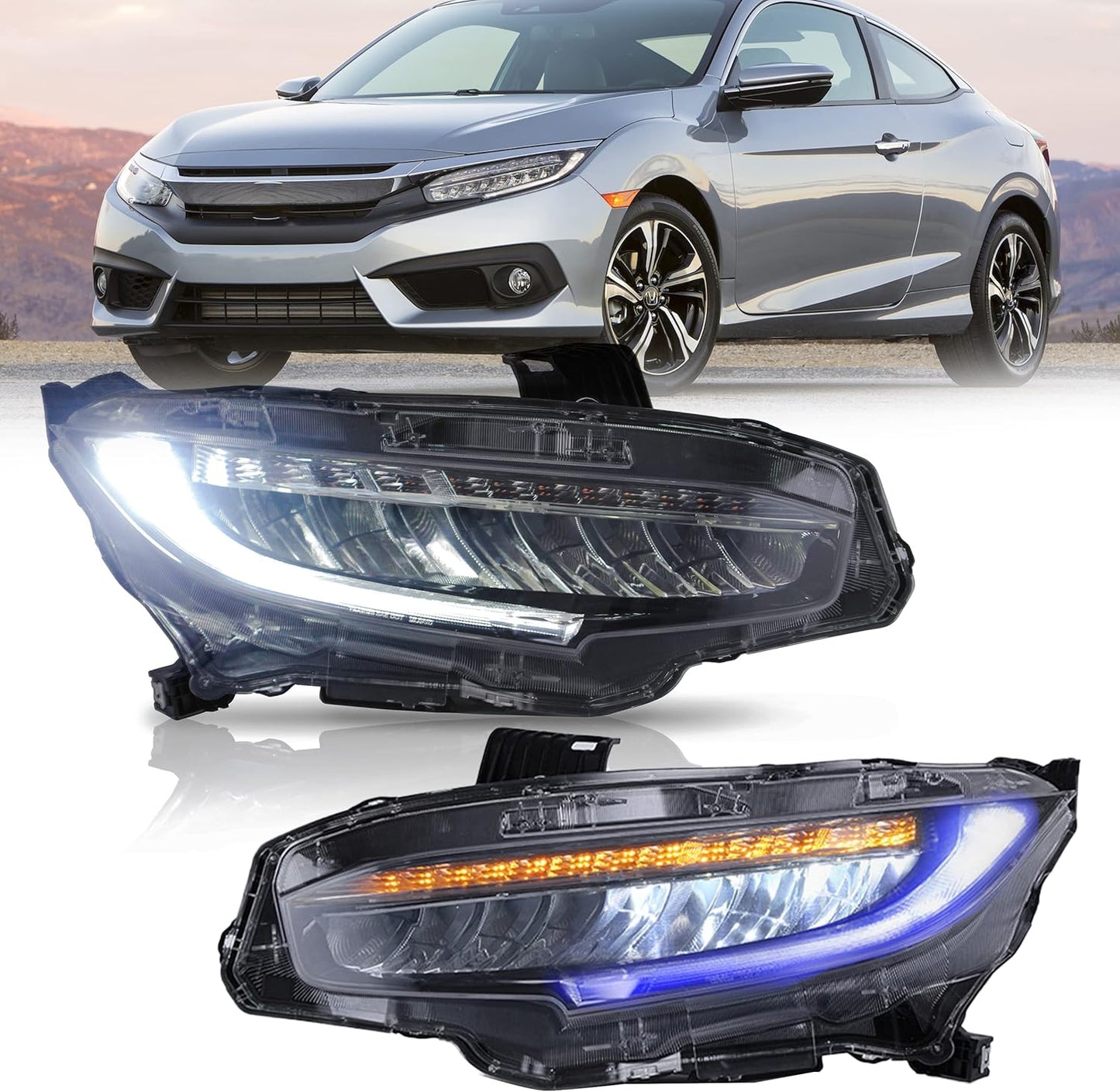 VLAND Headlight Assembly Fit for 2016 - 2021 10th Gen Honda Civic DRL with Startup Animation - with | Sold by Uncle Wiener's Wholesale