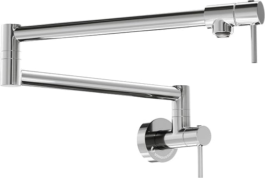 VMASSTONE PM002 Wall-Mount Pot Filler Faucet – Chrome Polished Brass Folding Kitchen Faucet with Dual Swing Arms, 360° Rotation & 2 Handles - Home products with | Sold by Uncle Wiener's Wholesale