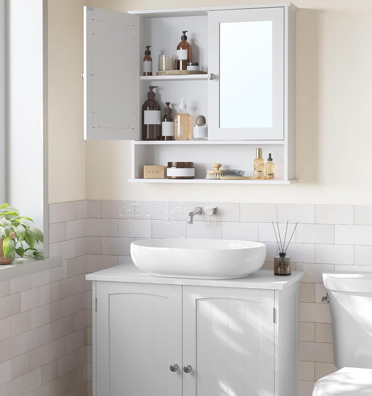 Wall Mounted Bathroom Cabinet with Mirror – 2 - Door Storage Organizer S1325 - with | Sold by Uncle Wiener's Wholesale