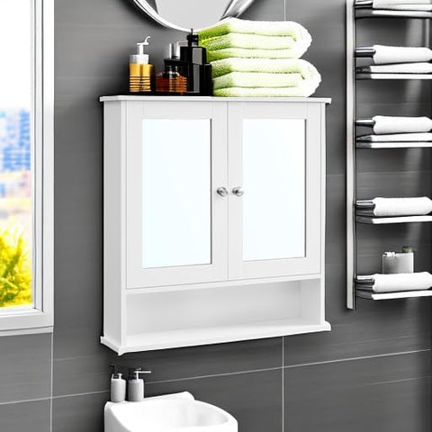 Wall Mounted Bathroom Cabinet with Mirror – 2 - Door Storage Organizer S1325 - with | Sold by Uncle Wiener's Wholesale