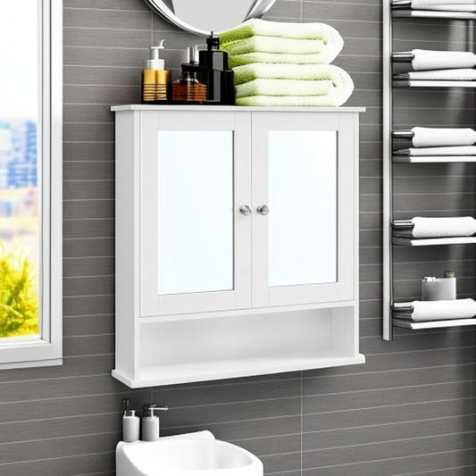 Wall Mounted Bathroom Cabinet with Mirror – 2 - Door Storage Organizer S1325 - with | Sold by Uncle Wiener's Wholesale