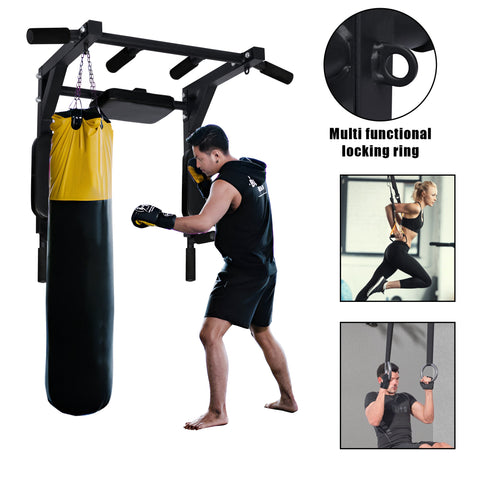 Wall Mounted Pull Up and Dip Bar Multi Function Chin Up Station 330lb Capacity Steel Frame AMWPB73 - with | Sold by Uncle Wiener's Wholesale