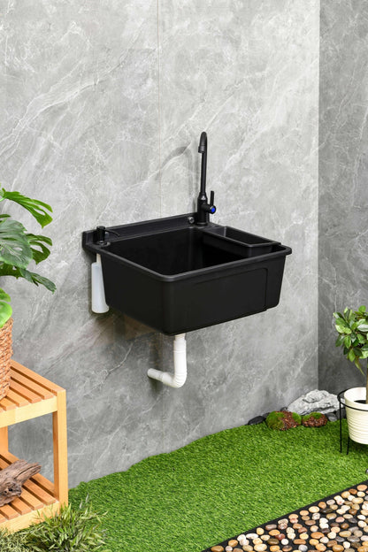 Wall - Mounted Utility Sink with Faucet – Compact Laundry & Garden Wash Basin WMS445BK - with | Sold by Uncle Wiener's Wholesale