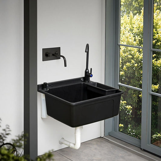 Wall - Mounted Utility Sink with Faucet – Compact Laundry & Garden Wash Basin WMS445BK - with | Sold by Uncle Wiener's Wholesale
