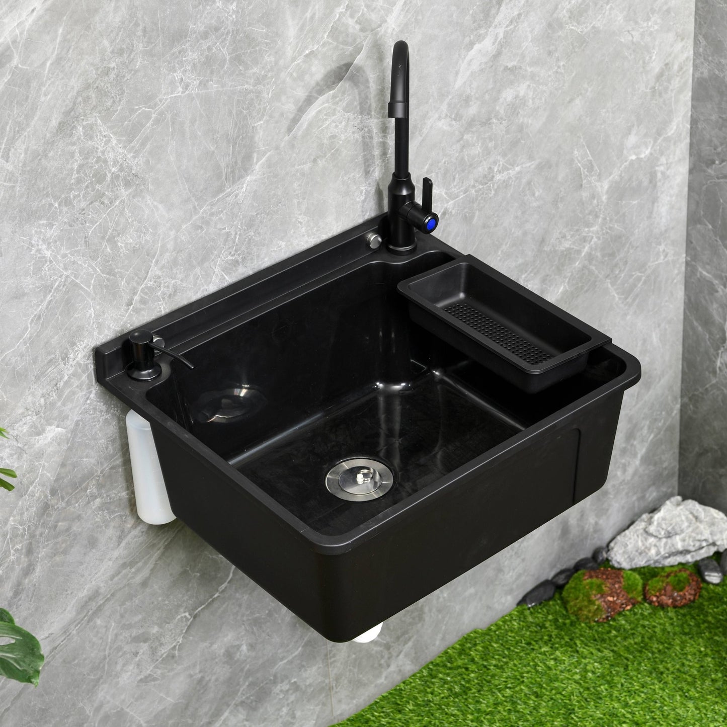 Wall - Mounted Utility Sink with Faucet – Compact Laundry & Garden Wash Basin WMS445BK - with | Sold by Uncle Wiener's Wholesale