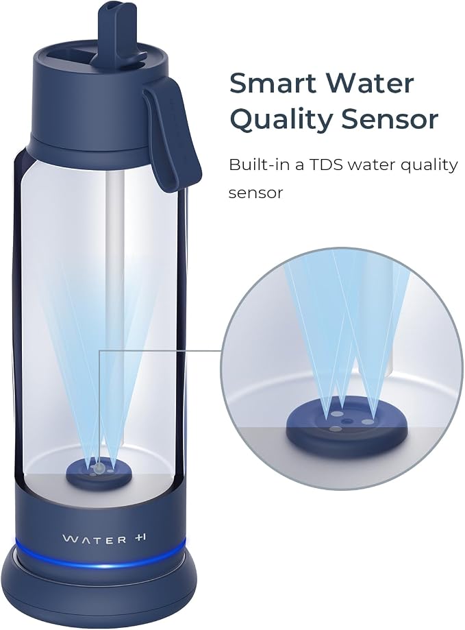 WATERH Vita Smart Water Bottle – Insulated Stainless Steel Hydration Tracker with Drink Reminder, 18 oz - General Equipment with Navy Blue | Sold by Uncle Wiener's Wholesale