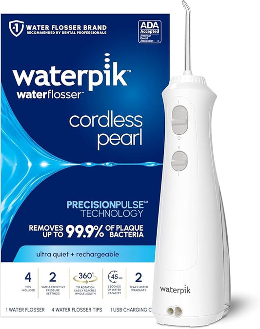 Waterpik Cordless Pearl Rechargeable Water Flosser WF - 13 White with 4 Tips - General Equipment with | Sold by Uncle Wiener's Wholesale