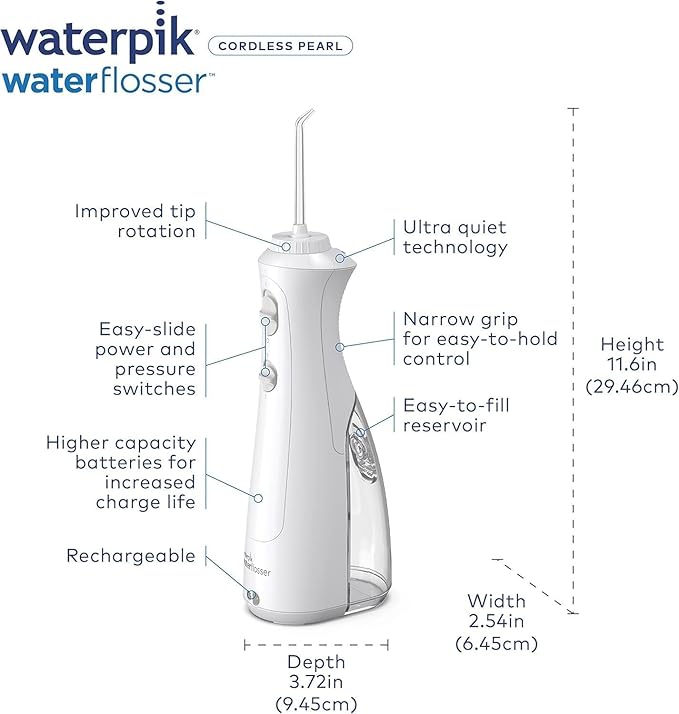 Waterpik Cordless Pearl Rechargeable Water Flosser WF - 13 White with 4 Tips - General Equipment with | Sold by Uncle Wiener's Wholesale