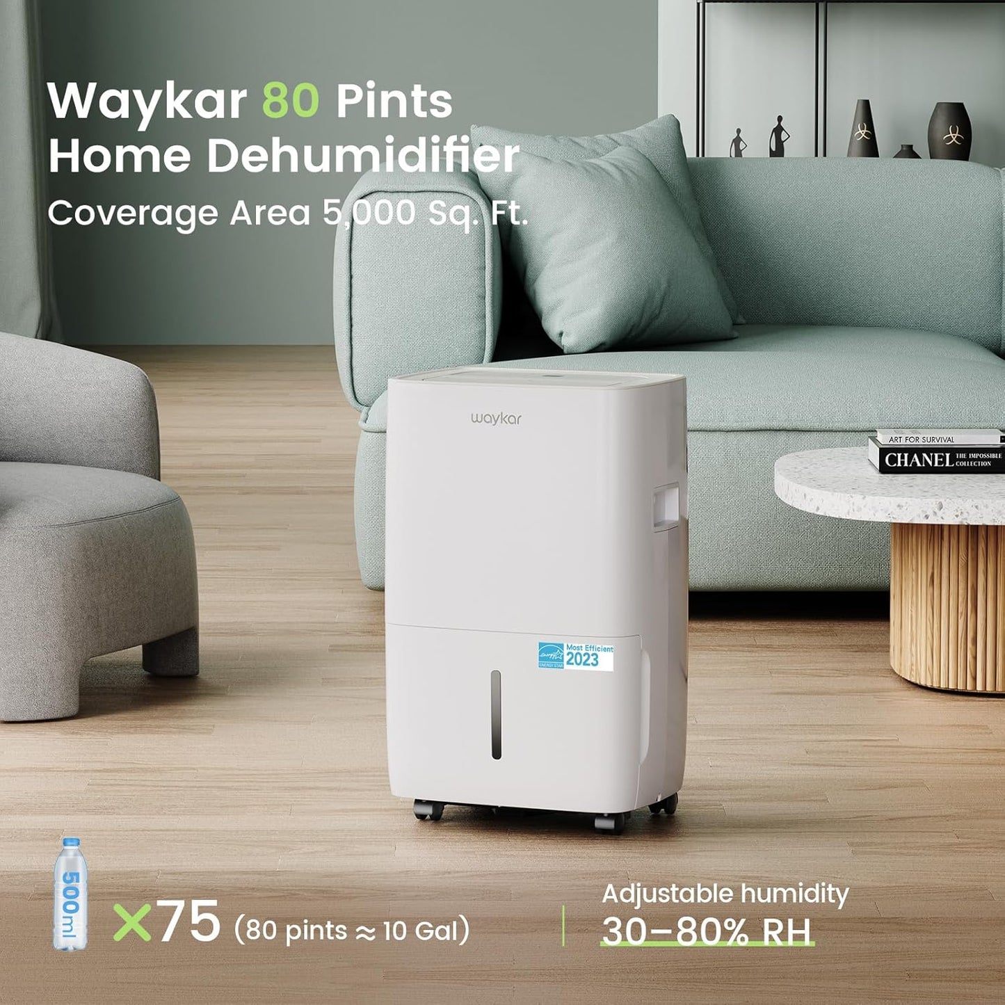 Waykar 120 Pints Energy Star Dehumidifier for Spaces up to 5,000 Sq. Ft at Home, in Basements and Large Rooms with Drain Hose and 1.14 Gallons Water Tank (JD025CE - 120) - with White | Sold by Uncle Wiener's Wholesale
