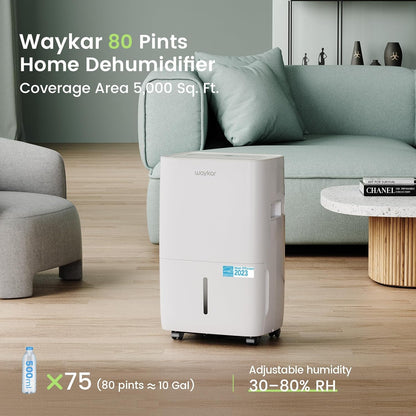 Waykar 120 Pints Energy Star Dehumidifier for Spaces up to 5,000 Sq. Ft at Home, in Basements and Large Rooms with Drain Hose and 1.14 Gallons Water Tank (JD025CE - 120) - with White | Sold by Uncle Wiener's Wholesale