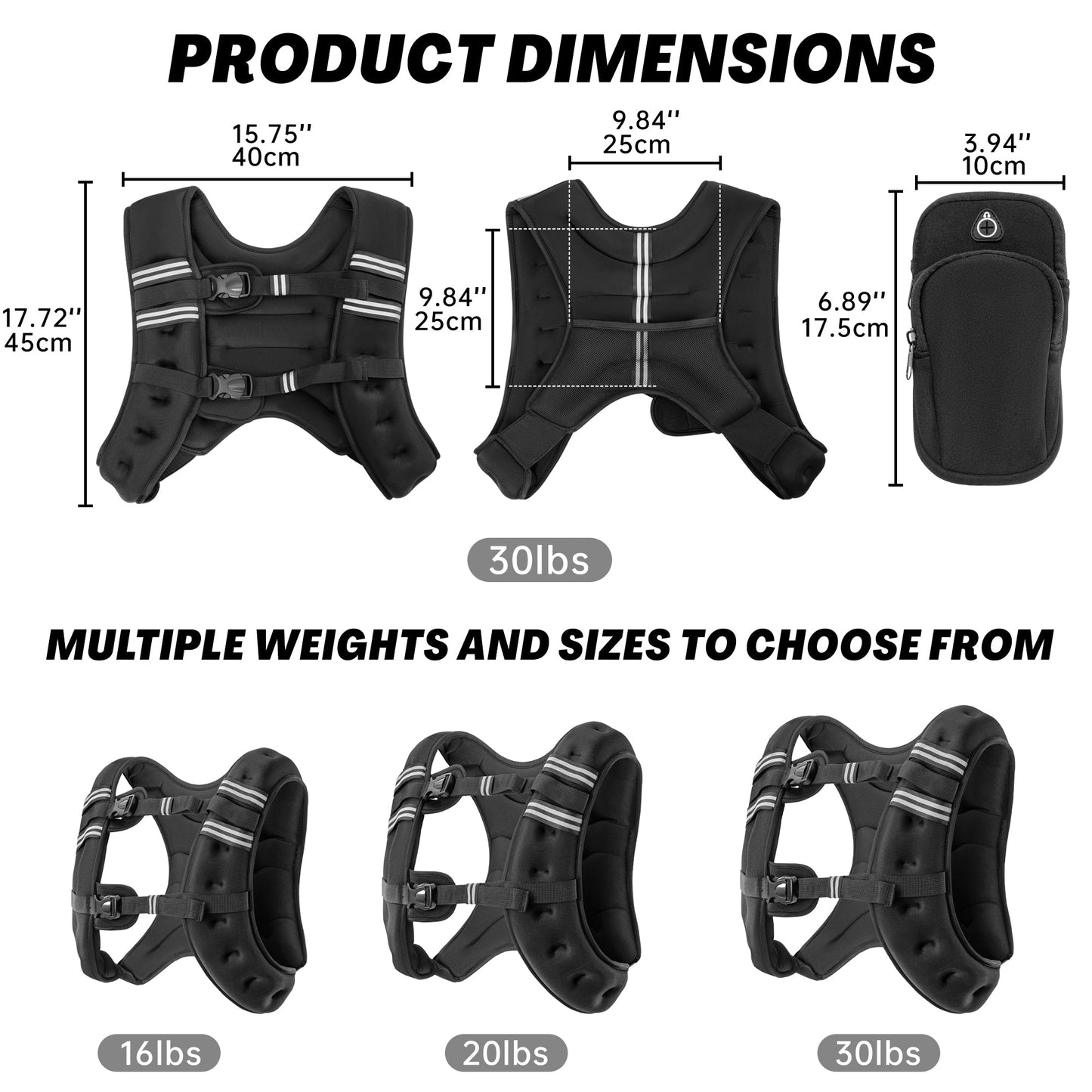 Weighted Vest with Reflective Strips – 16 lb, 20 lb & 30 lb Adjustable Training Vest - with 30 lb Weighted Vest | Sold by Uncle Wiener's Wholesale
