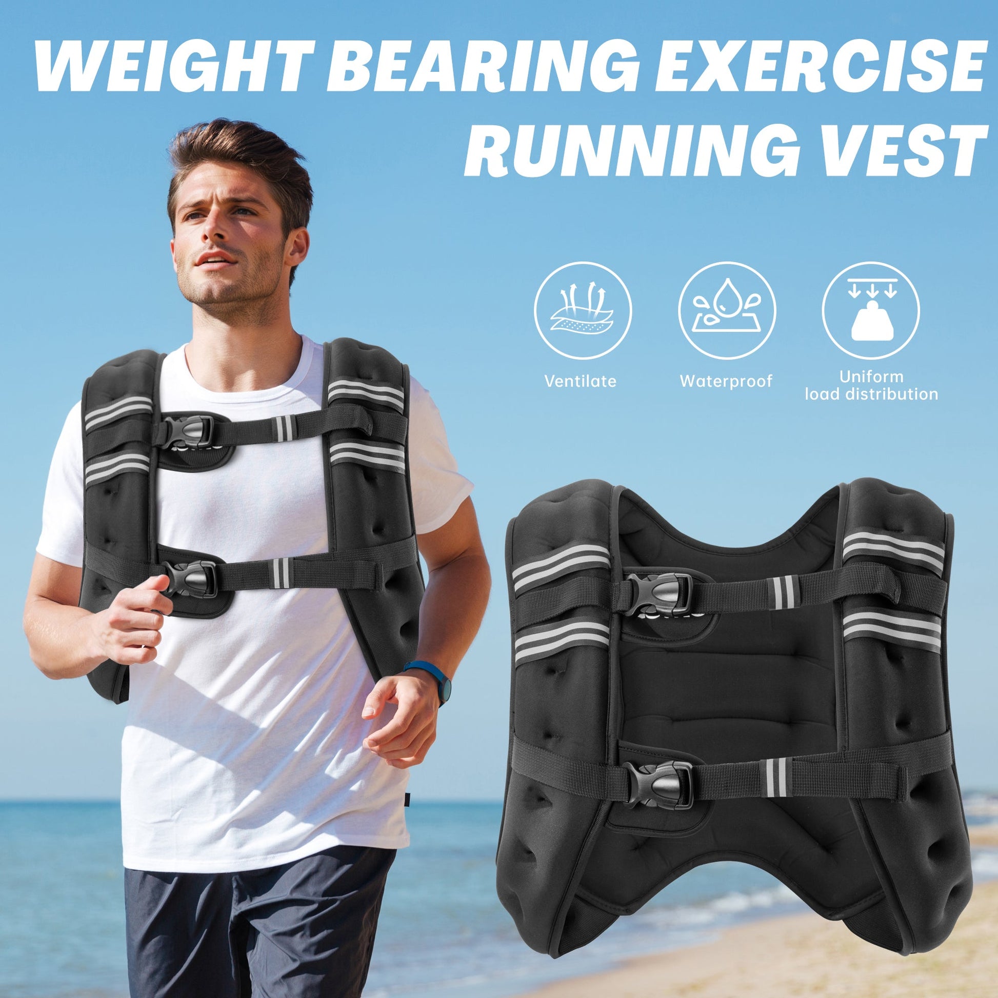 Weighted Vest with Reflective Strips – 16 lb, 20 lb & 30 lb Adjustable Training Vest - with 16 lb Weighted Vest | Sold by Uncle Wiener's Wholesale