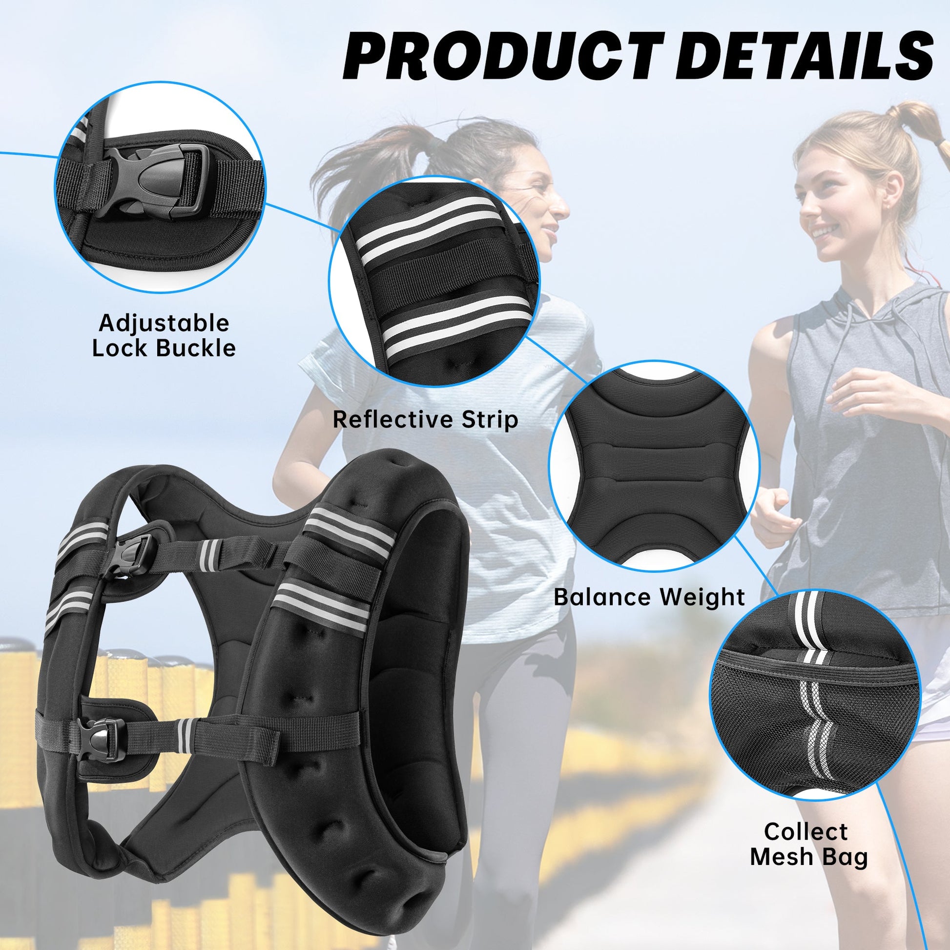 Weighted Vest with Reflective Strips – 16 lb, 20 lb & 30 lb Adjustable Training Vest - with 16 lb Weighted Vest | Sold by Uncle Wiener's Wholesale