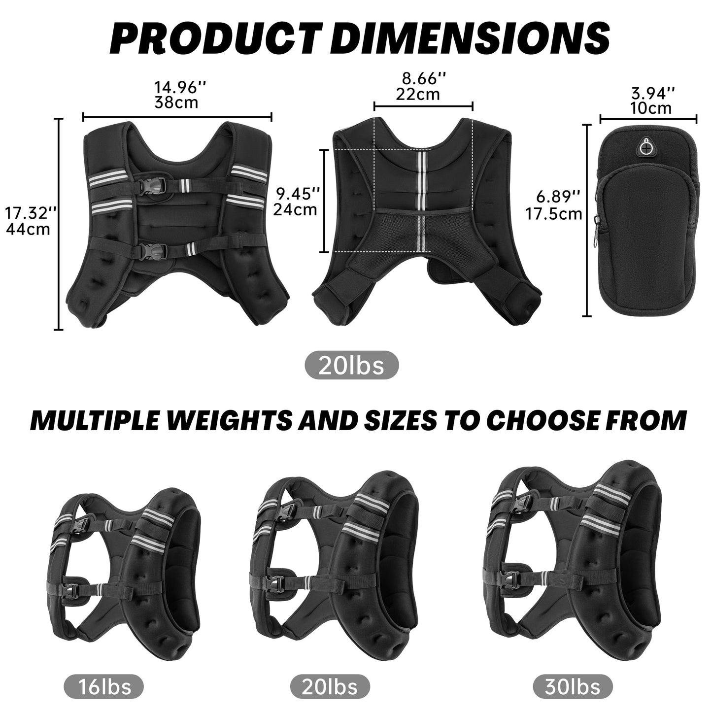 Weighted Vest with Reflective Strips – 16 lb, 20 lb & 30 lb Adjustable Training Vest - with 20 lb Weighted Vest | Sold by Uncle Wiener's Wholesale