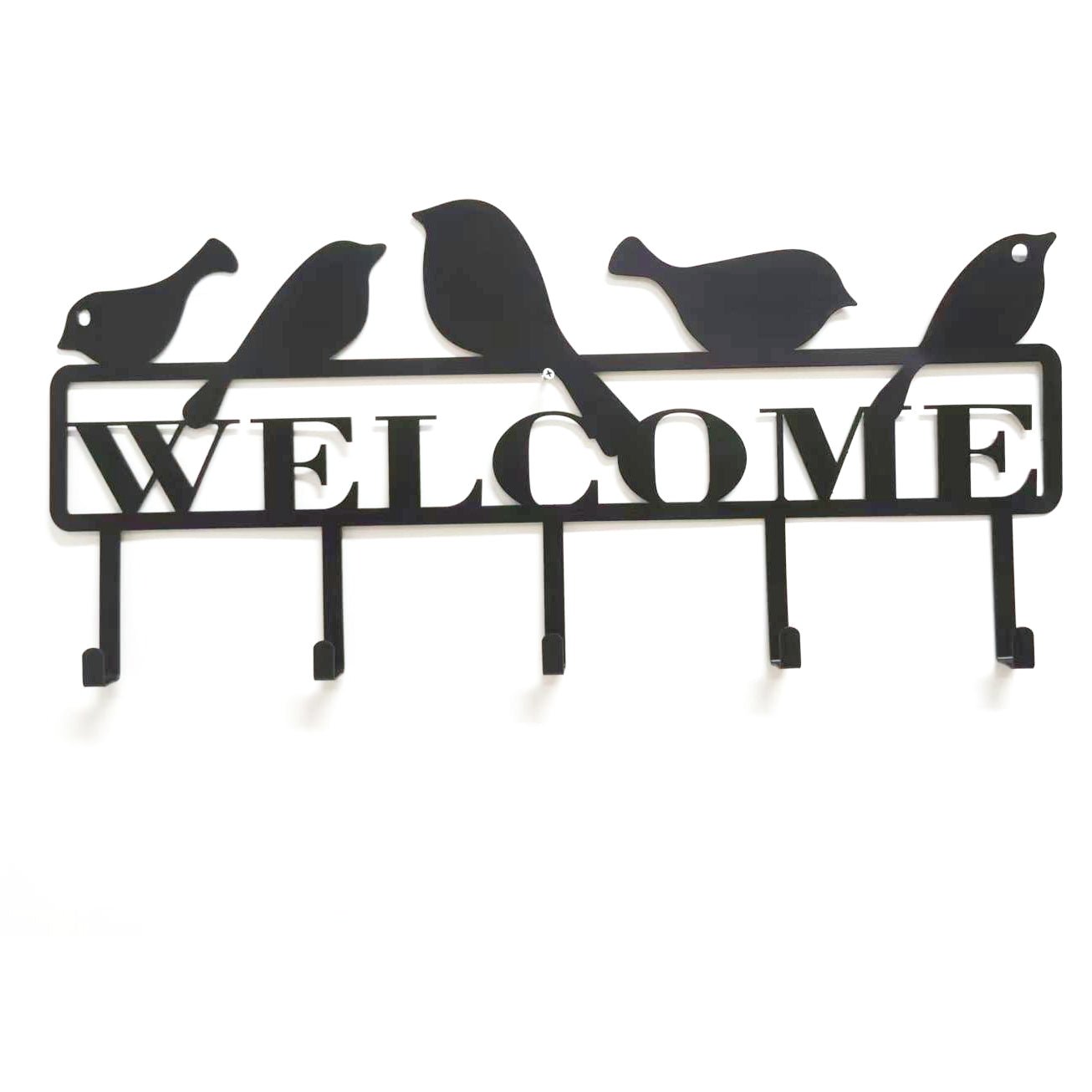 Welcome Bird Design Metal Wall Hook – Decorative 24"x11" Iron Hanger Rack H0761 - with | Sold by Uncle Wiener's Wholesale