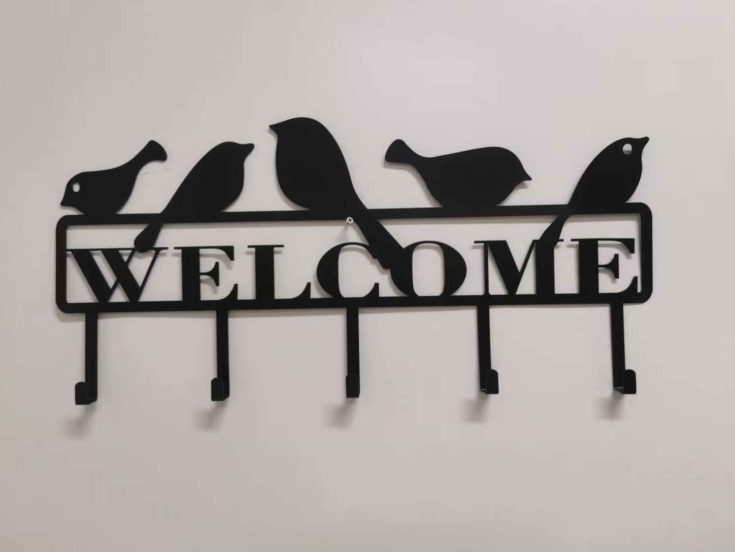 Welcome Bird Design Metal Wall Hook – Decorative 24"x11" Iron Hanger Rack H0761 - with | Sold by Uncle Wiener's Wholesale