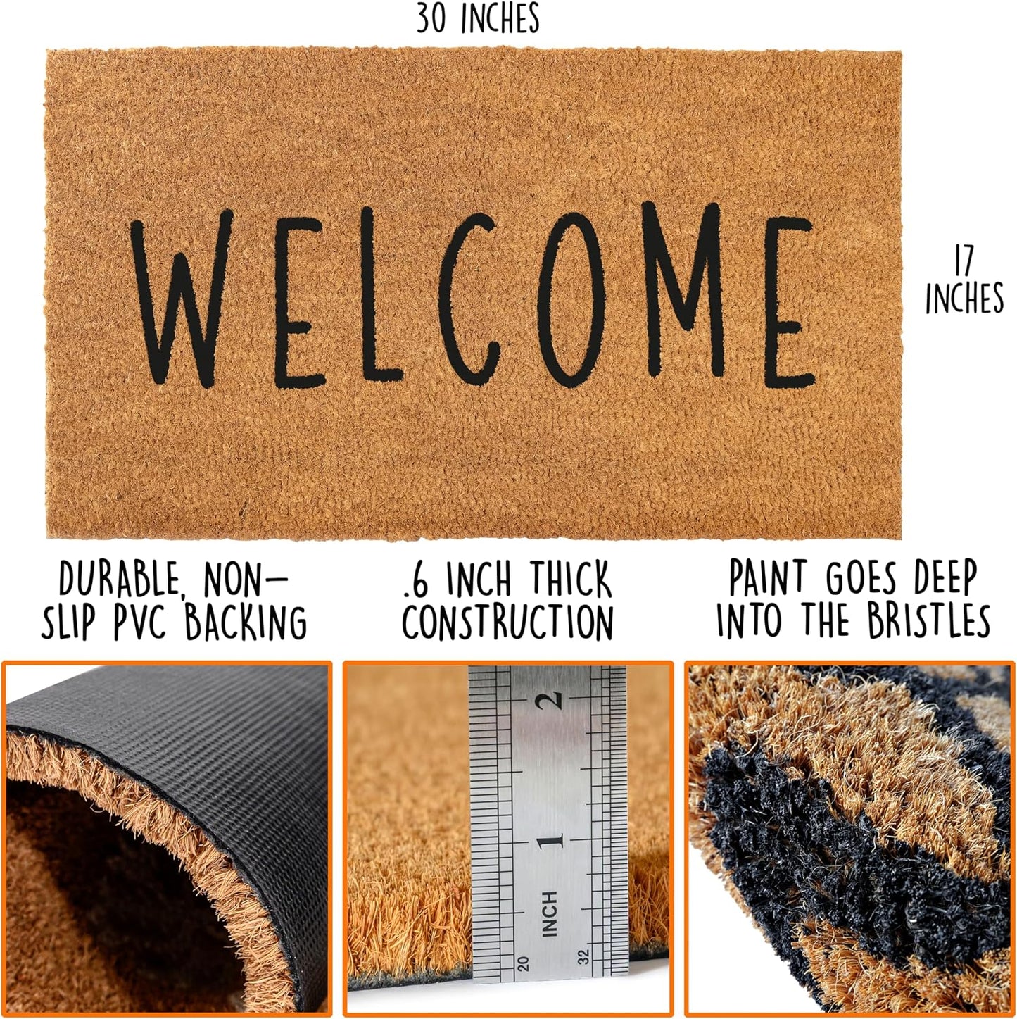Welcome Front Door Mat assorted size – Natural Coir Outdoor Doormat with Non-Slip PVC Backing - Home decor with | Sold by Uncle Wiener's Wholesale