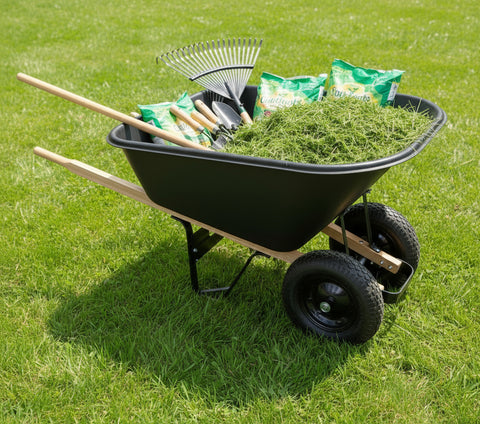 8 Cu Ft Garden Wheelbarrow – Heavy-Duty Dual-Wheel Yard Cart | D007A