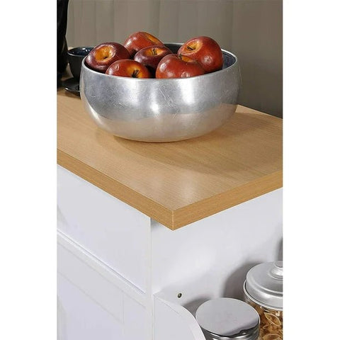 Wheeled White Kitchen Island Cart with Storage, Drawer & Spice Rack – SKU JWKT20042303 - with | Sold by Uncle Wiener's Wholesale