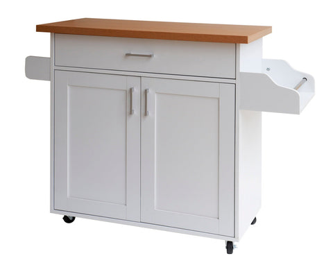 Wheeled White Kitchen Island Cart with Storage, Drawer & Spice Rack – SKU JWKT20042303 - with | Sold by Uncle Wiener's Wholesale