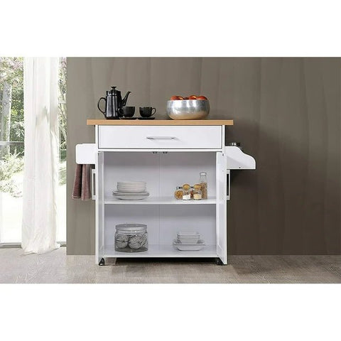 Wheeled White Kitchen Island Cart with Storage, Drawer & Spice Rack – SKU JWKT20042303 - with | Sold by Uncle Wiener's Wholesale