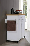 Wheeled White Kitchen Island Cart with Storage, Drawer & Spice Rack – SKU JWKT20042303 - with | Sold by Uncle Wiener's Wholesale