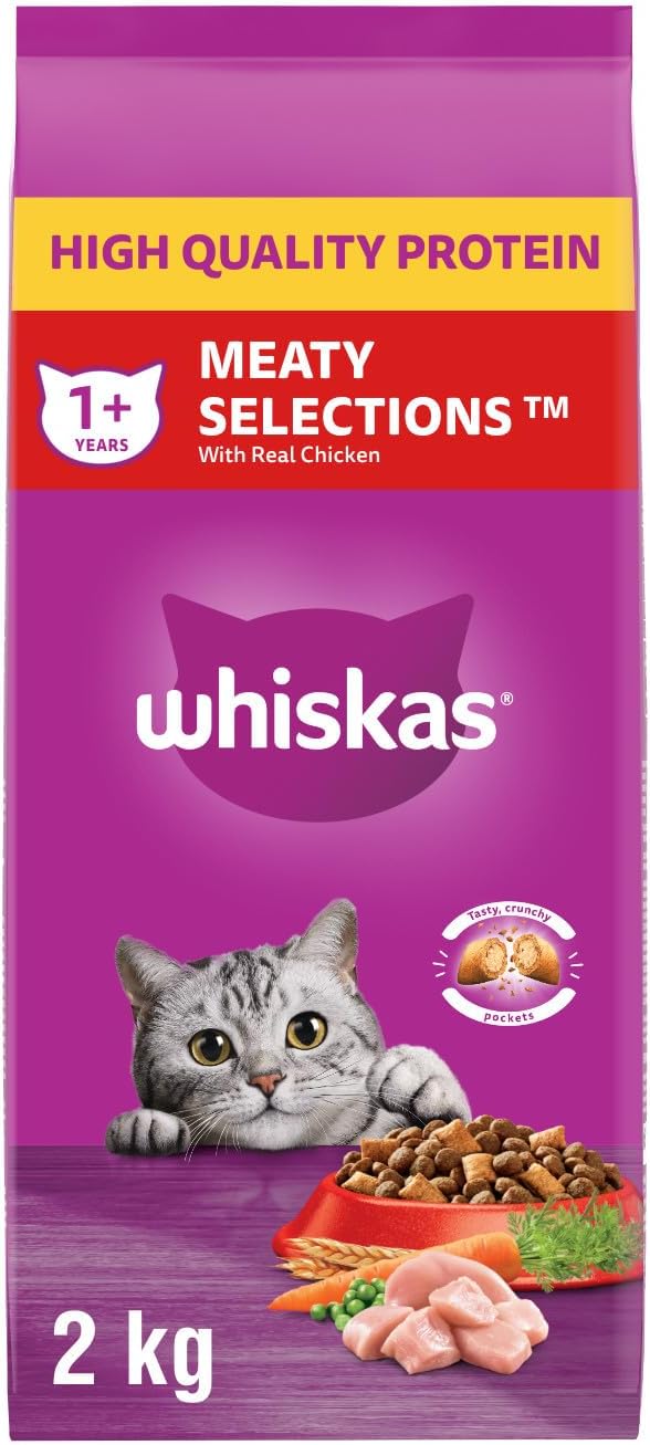 WHISKAS Meaty Selections Adult Dry Cat Food with Real Chicken – 2 kg Bag - Pet products with | Sold by Uncle Wiener's Wholesale