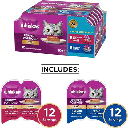 WHISKAS Perfect Portions Wet Cat Food Seafood Selections – 12-Pack 75g Twin-Pack Pâté, Whitefish & Tuna + Salmon, 900g Total - Pet products with | Sold by Uncle Wiener's Wholesale